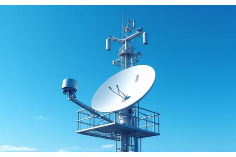 Modern marine satellite communication dish on a ship's mast