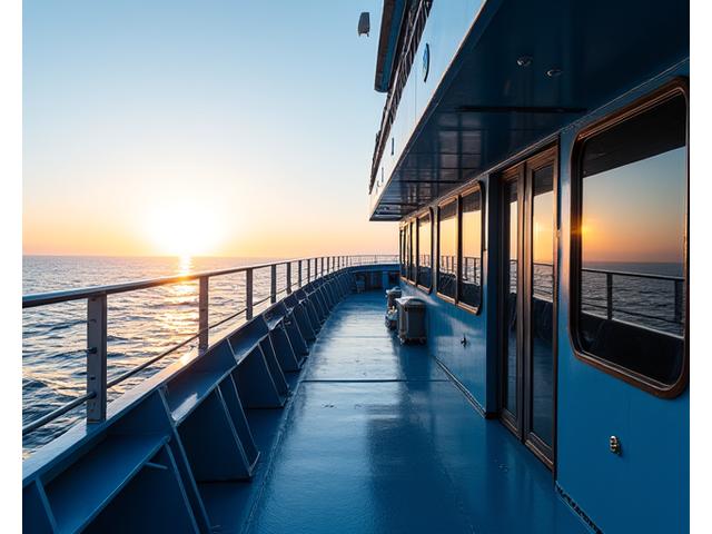 Modern fishing vessel deck with advanced navigation and deck equipment, clean and professional.